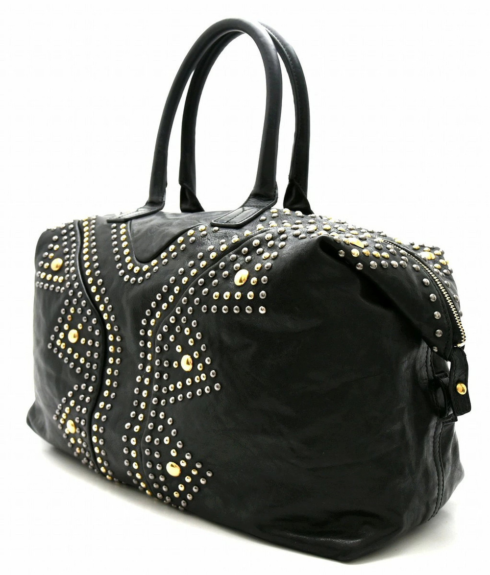 Saint Laurent Tote YSL Easy Yves Lock Black Studs Handbag Black
